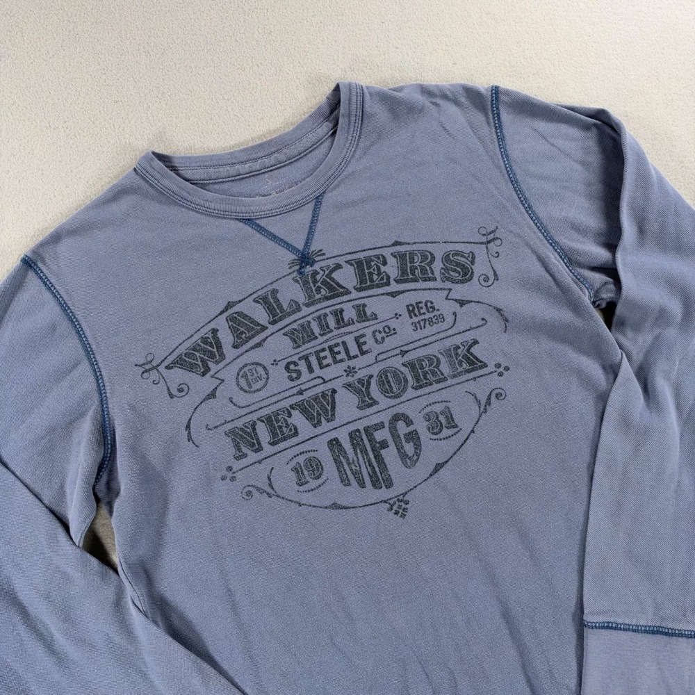 Old Navy Thermal Shirt Walkers Mill New York Graphic Small Blue Waffle Knit
